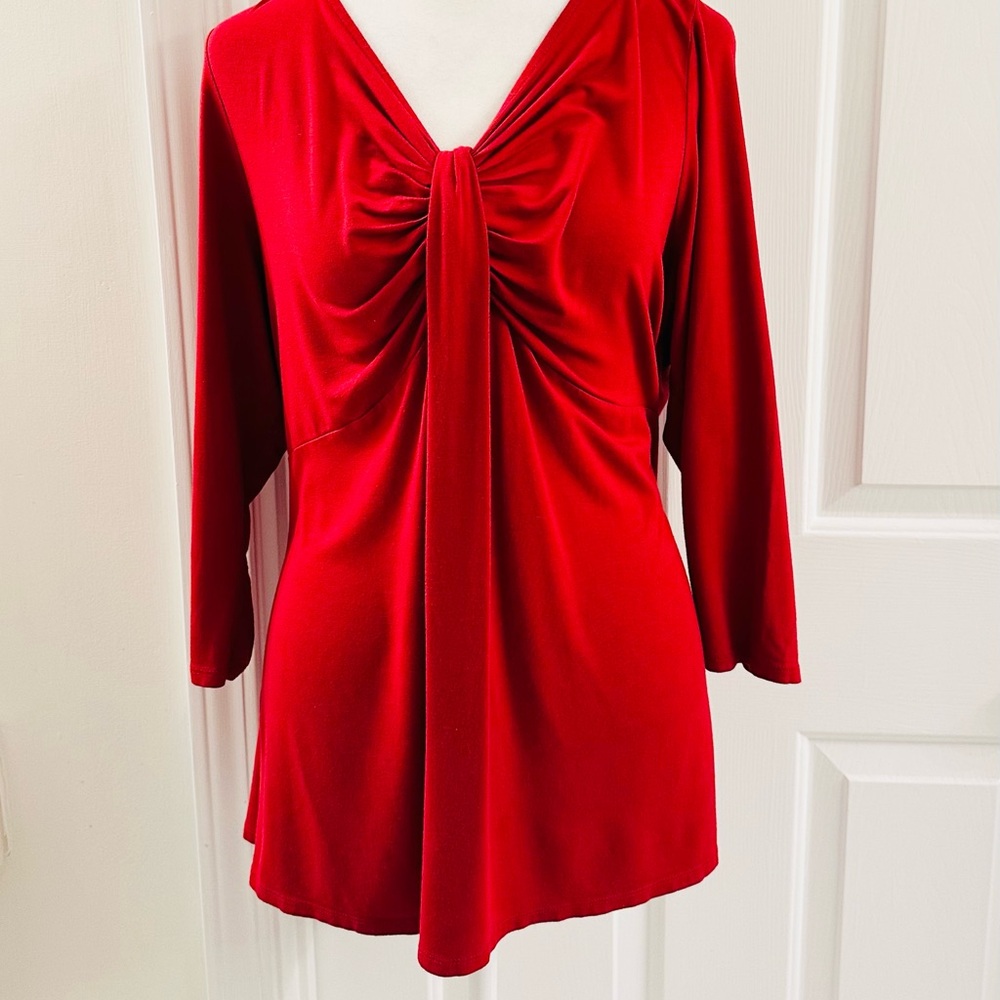 Talbots Blouse Womens Petites 1X  Red‎ 3/4 Sleeve Pullover V-Neck Rayon Career